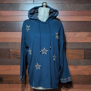 Vintage Folette Navy Hoodie with Star Accents